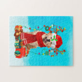 Golden Retriever im Schnee mit Weihnachtsgeschenke Puzzle (Horizontal)