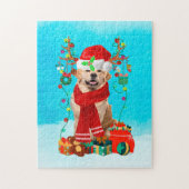 Golden Retriever im Schnee mit Weihnachtsgeschenke Puzzle (Vertikal)