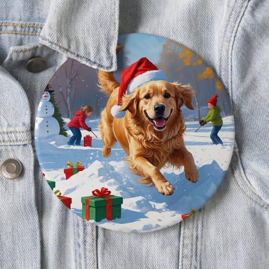 Golden Retriever im Schnee mit Weihnachtshut Button (Beispiel)