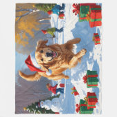 Golden Retriever im Schnee mit Weihnachtshut Fleecedecke (Vorderseite)