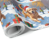 Golden Retriever im Schnee mit Weihnachtshut Geschenkpapier (Rolleneckpunkt)