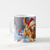 Golden Retriever im Schnee mit Weihnachtshut Kaffeetasse (Vorderseite Links)