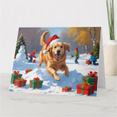Golden Retriever im Schnee mit Weihnachtshut Karte (Vorderseite)