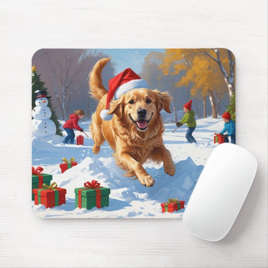 Golden Retriever im Schnee mit Weihnachtshut Mousepad (Mit Mouse)