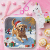 Golden Retriever im Schnee mit Weihnachtshut Pappteller (Party)