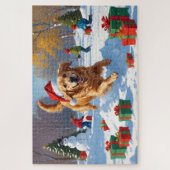 Golden Retriever im Schnee mit Weihnachtshut Puzzle (Vertikal)