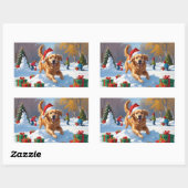 Golden Retriever im Schnee mit Weihnachtshut Rechteckiger Aufkleber (Blatt)
