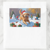 Golden Retriever im Schnee mit Weihnachtshut Rechteckiger Aufkleber (Tasche)