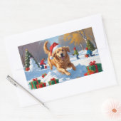 Golden Retriever im Schnee mit Weihnachtshut Rechteckiger Aufkleber (Umschlag)