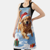 Golden Retriever im Schnee mit Weihnachtshut Schürze (InSitu)