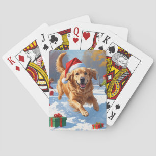 Golden Retriever im Schnee mit Weihnachtshut Spielkarten