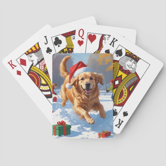 Golden Retriever im Schnee mit Weihnachtshut Spielkarten (Rückseite)
