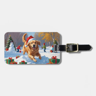Golden Retriever im Schnee mit Weihnachtsmütze Gepäckanhänger