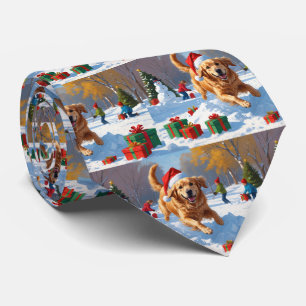 Golden Retriever im Schnee mit Weihnachtsmütze Krawatte
