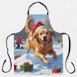 Golden Retriever im Schnee mit Weihnachtsmütze Schürze