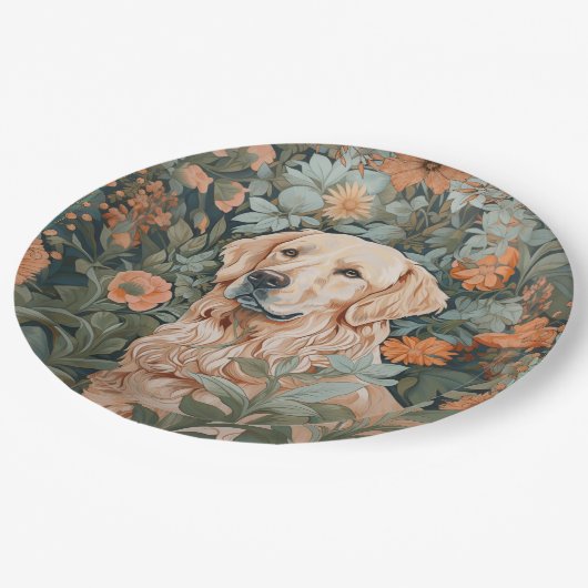 Golden Retriever im Stil von William Morris Pappteller (Schrägansicht)