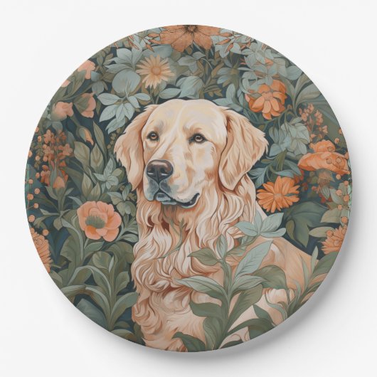 Golden Retriever im Stil von William Morris Pappteller (Vorderseite)
