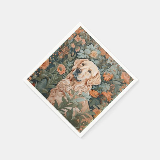 Golden Retriever im Stil von William Morris Serviette (Ecke)