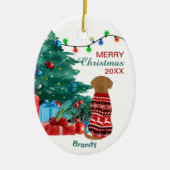 Golden Retriever im Winter Sweater Holiday Tree Keramik Ornament (Vorne)