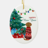 Golden Retriever im Winter Sweater Holiday Tree Keramik Ornament (Hinten)