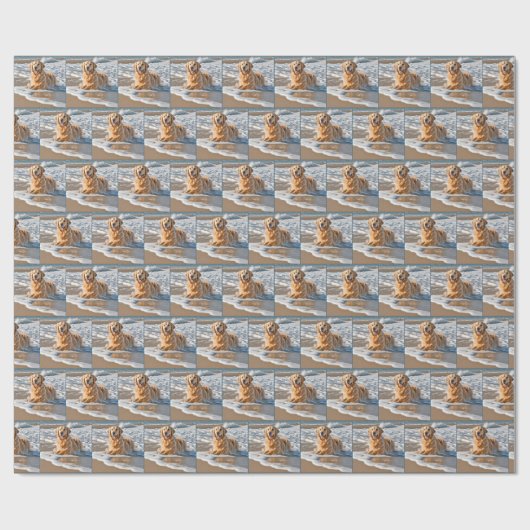 Golden Retriever in Beach Wave Geschenkpapier (Flach)