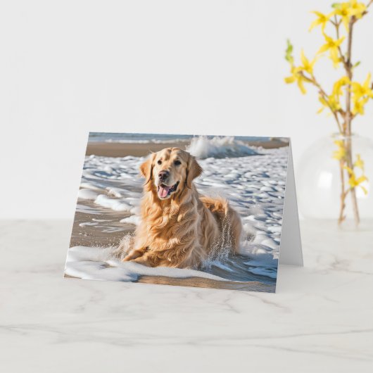 Golden Retriever in Beach Wave Karte (Gelbe Blume)