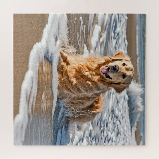 Golden Retriever in Beach Wave Puzzle (Horizontal)