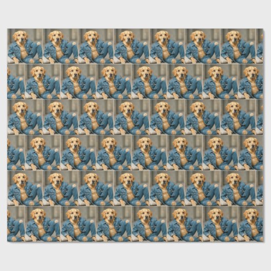 Golden Retriever in Blue Jeans Geschenkpapier (Flach)