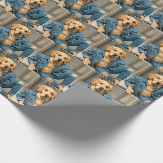Golden Retriever in Blue Jeans Geschenkpapier (Ecke)