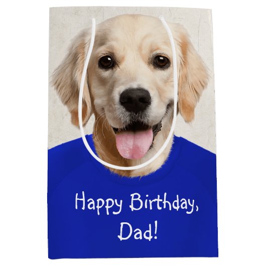 Golden Retriever in Blue T - Shirt Medium Geschenk Mittlere Geschenktüte (Vorderseite)