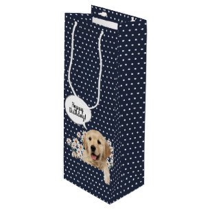 Golden Retriever in den Gängen auf Polka-Punkten Geschenktüte Für Weinflaschen