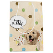 Golden Retriever in den Gängen auf Polka-Punkten Mittlere Geschenktüte (Vorderseite)