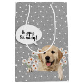 Golden Retriever in den Gängen auf Polka-Punkten Mittlere Geschenktüte (Vorderseite)