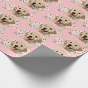 Golden Retriever in den Gänsen auf rosa Geschenkpapier
