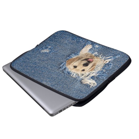 Golden Retriever in Denim Hole Laptopschutzhülle (Vorne Knopf)