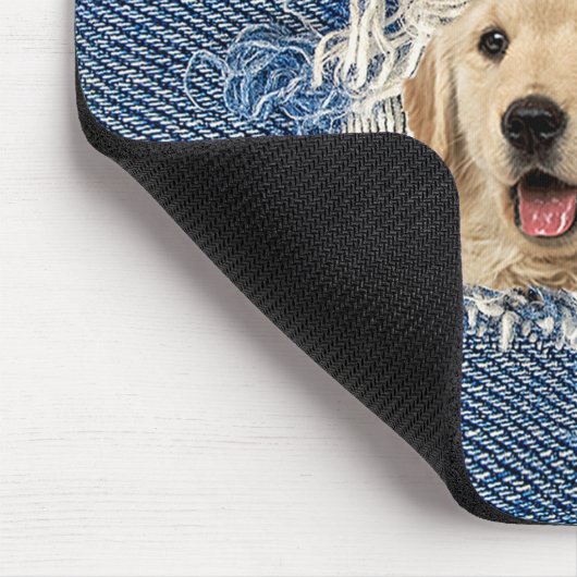 Golden Retriever in Denim Hole Mousepad (Ecke)