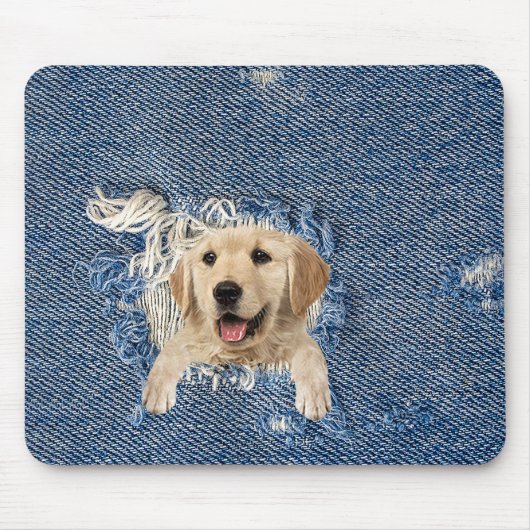 Golden Retriever in Denim Hole Mousepad (Vorne)