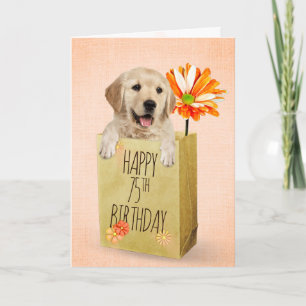 Golden Retriever in der 75. Geburtstagstasche Karte