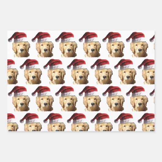 Golden Retriever in der Weihnachtsmannmütze Geschenkpapier Set (Vorderseite)