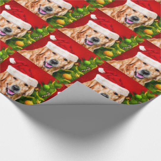 Golden Retriever in der Weihnachtsmannmütze Weihna Geschenkpapier (Ecke)