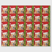 Golden Retriever in der Weihnachtsmannmütze Weihna Geschenkpapier (Flach)