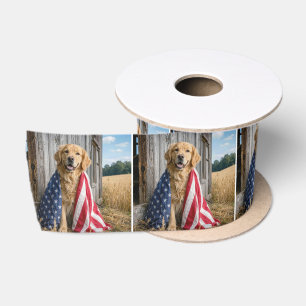 Golden Retriever in eine amerikanische Flagge gehü Satinband