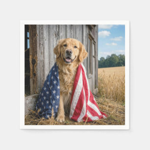 Golden Retriever in eine amerikanische Flagge gehü Serviette