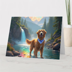 Golden Retriever in einem Fantasy-Regenbogenfluss Karte