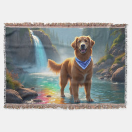 Golden Retriever in Fantasy Rainbow River Decke