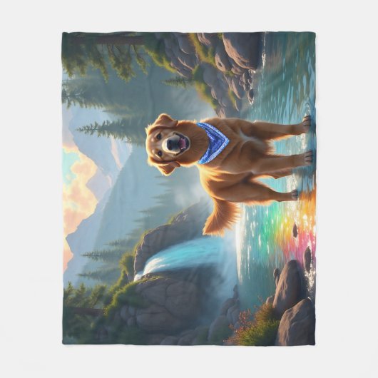 Golden Retriever in Fantasy Rainbow River Fleecedecke (Vorderseite)
