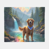 Golden Retriever in Fantasy Rainbow River Fleecedecke (Vorderseite (Horizontal))