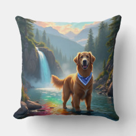 Golden Retriever in Fantasy Rainbow River Kissen