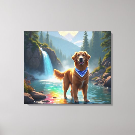 Golden Retriever in Fantasy Rainbow River Leinwanddruck (Vorderseite)