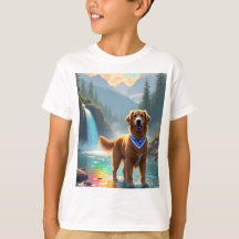 Golden Retriever in Fantasy Rainbow River